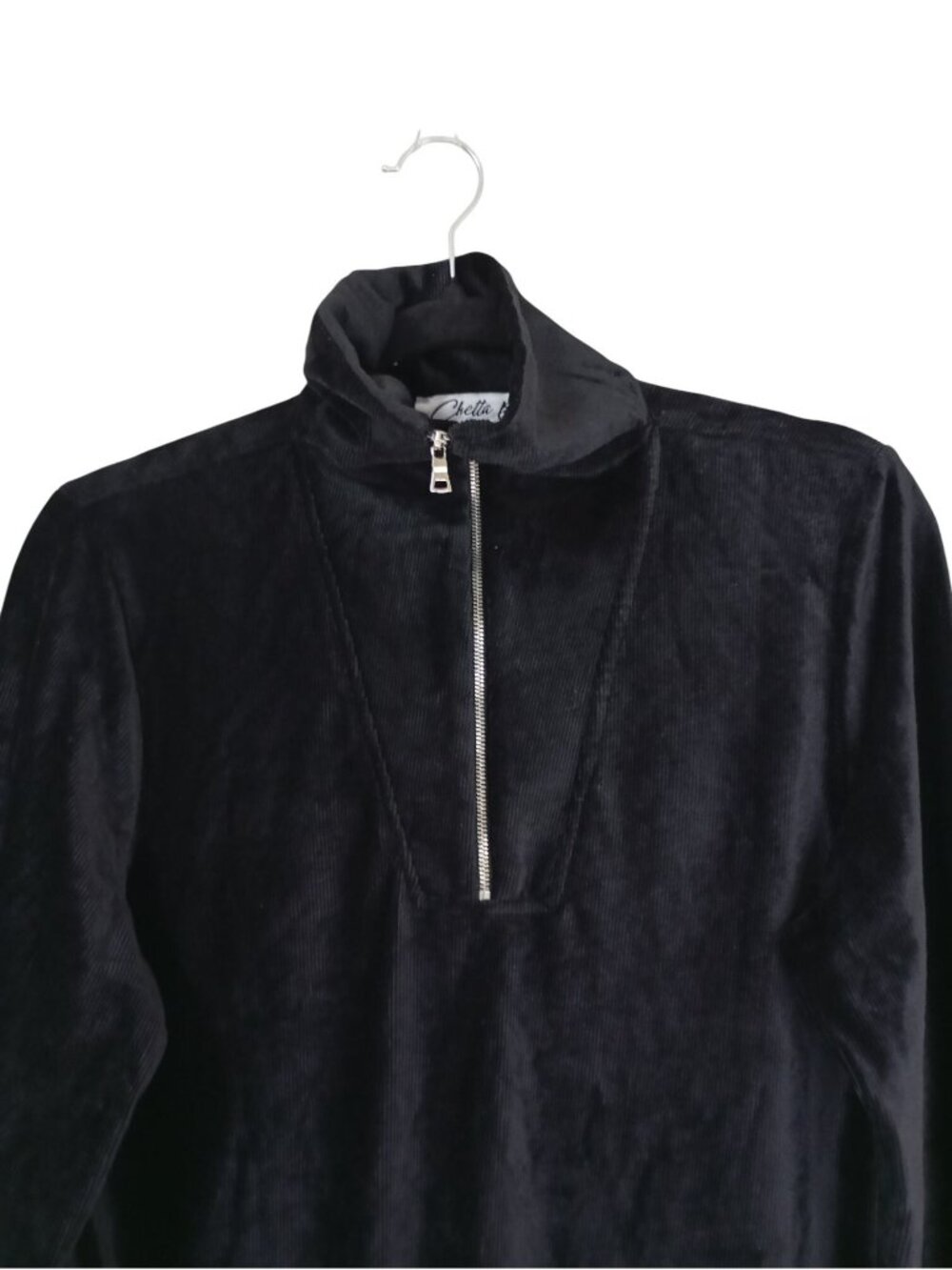 Chetta B Black Velour Long-Sleeve Tunic Dress Half-Zip Collar Size L - Picture 3 of 10